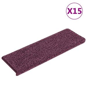 vidaXL Laiptų kilimėliai, 15 vnt., 65x21x4 cm, tamsiai violetiniai, stačiakampiai kra&scaron;tai