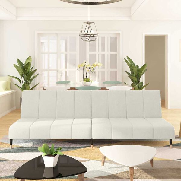 vidaXL Dvivietė sofa-lova, kreminės spalvos, aksomas