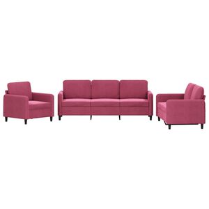 vidaXL Sofos komplektas, 3 dalių, raudonojo vyno spalvos, aksomas