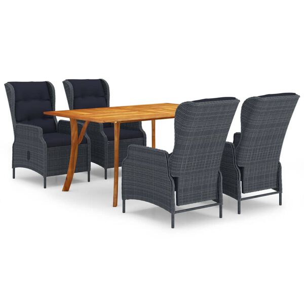 vidaXL Sodo valgomojo baldų komplektas, 5 dalių, tamsiai pilkas