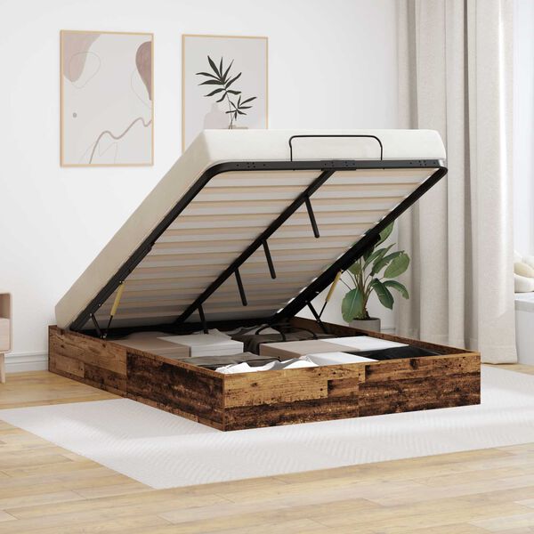 vidaXL Otomano lovos rėmas su saugykla Senas medis 193 x 120 x 25 cm