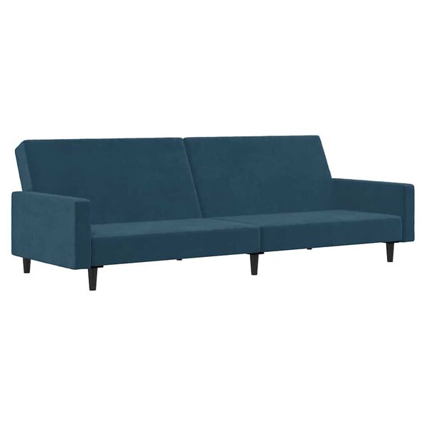vidaXL Dvivietė sofa-lova, mėlynos spalvos, aksomas