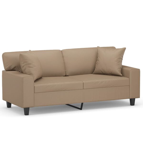 vidaXL Dvivietė sofa su pagalvėlėmis, kapučino, 140cm, dirbtinė oda