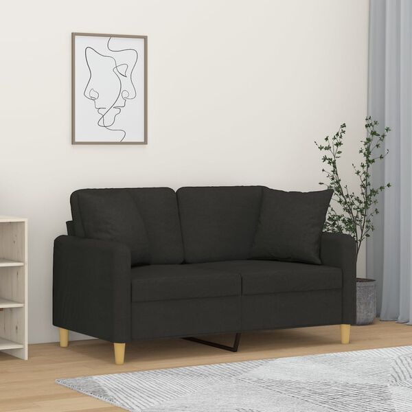 vidaXL Dvivietė sofa su pagalvėmis, juoda, 120cm, audinys