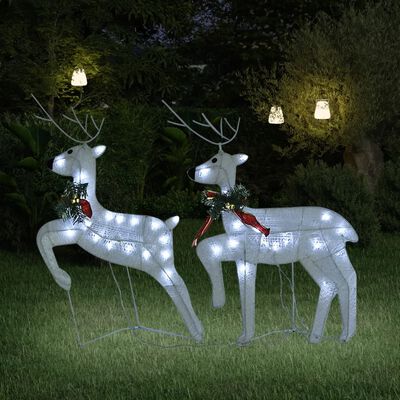 vidaXL Kalėdiniai elniai, 2vnt., baltos spalvos, 40 LED lempučių