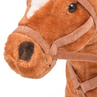 vidaXL Stovintis žaislas žirgas, rudos spalvos, pliušas