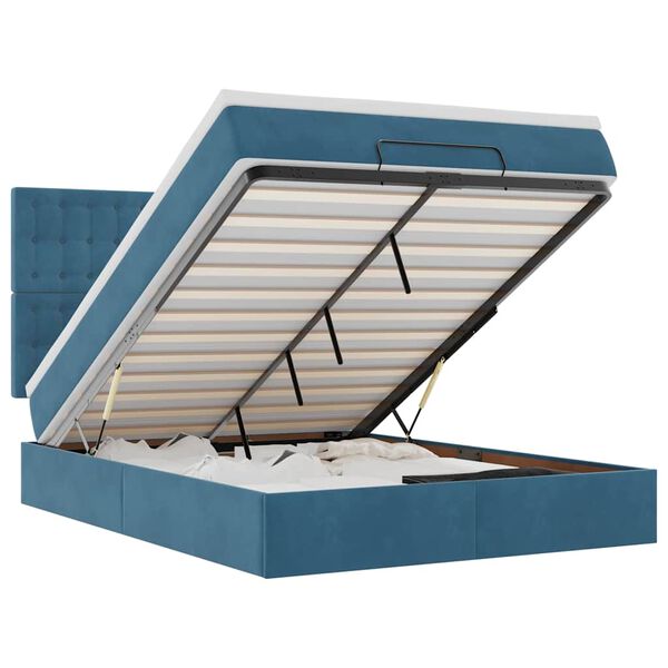 vidaXL Osmanų lova su čiužiniais Tamsiai mėlyna 140x190cm Velvet