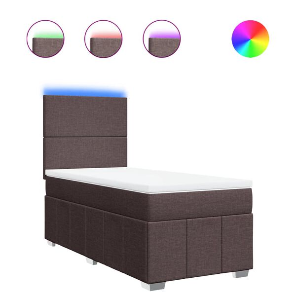 vidaXL Lova su spyruoklėmis ir čiužiniu, ruda, 90x190 cm, audinys