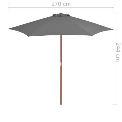 vidaXL Lauko skėtis su mediniu stulpu, antracito spalvos, 270 cm
