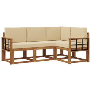 vidaXL Lauko sofos komplektas su pagalve 4 pcs Natūralus ir bežinis