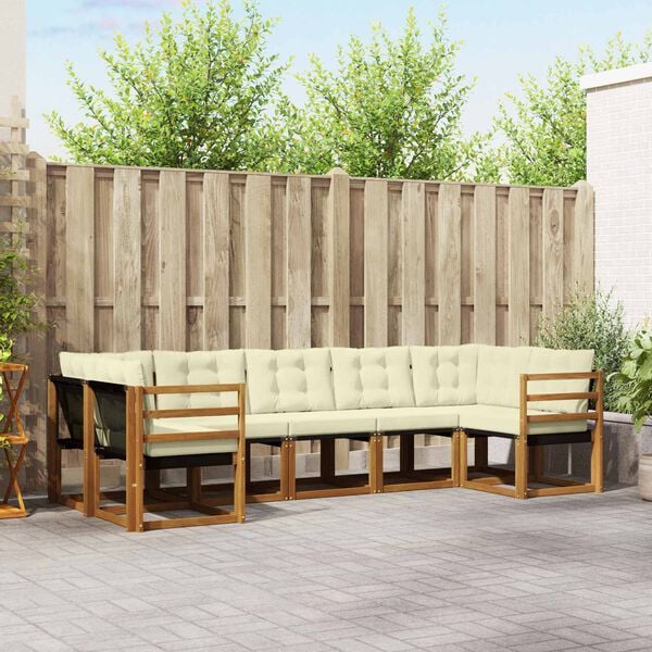 vidaXL Lauko sofos komplektas su pagalve 7 pcs Natūrali ir juoda