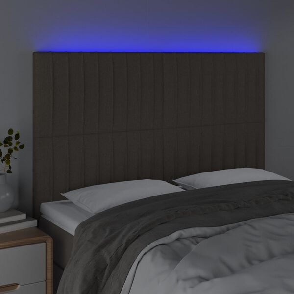 vidaXL Galvūgalis su LED, taupe spalvos, 144x5x118/128cm, audinys
