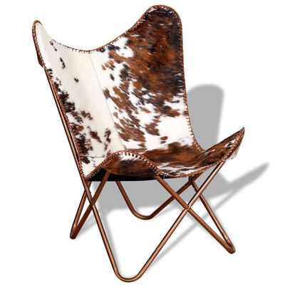 vidaXL Išskleidžiama kėdė, rudos ir baltos spalvos, tikra karvės oda
