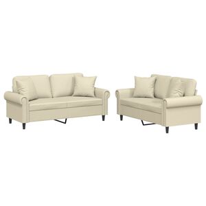 vidaXL Sofos komplektas su pagalvėmis, 2 dalių, kreminis, dirbtinė oda