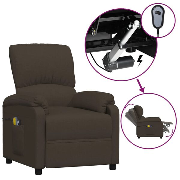vidaXL Elektrinis masažinis krėslas, tamsiai rudos spalvos, audinys