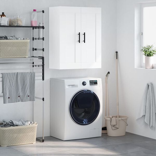 vidaXL Prie sienos montuojama spintelė, balta, 69,5x34x90cm, mediena