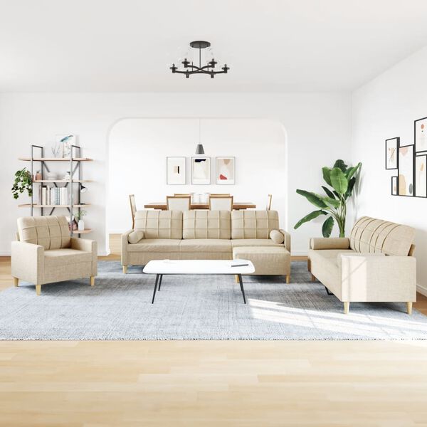 vidaXL Sofos komplektas su pagalvėmis/pakoja, 4 dalių, kreminė