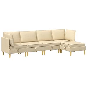 vidaXL Modulinė sofa su laikymo vieta 5 vnt. Kreminė Audinys