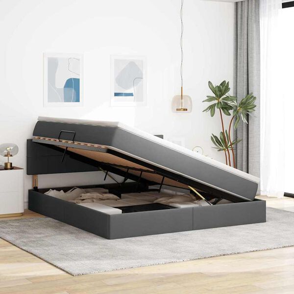 vidaXL Lova su daiktų laikymo vieta ir LED Tamsiai pilka 160 x 200 cm