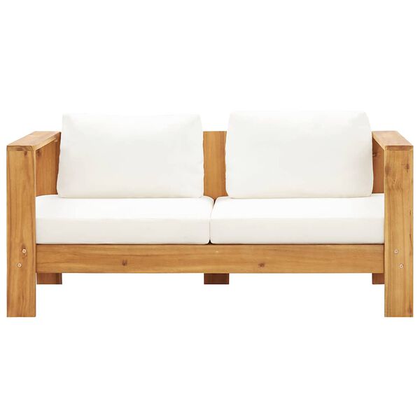 vidaXL Sodo sofa su pagalvėlėmis, kreminė balta, 140cm, akacija
