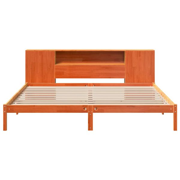 vidaXL Lova su knygų spinta be čiužinio, ruda, 180x200cm, pu&scaron;is