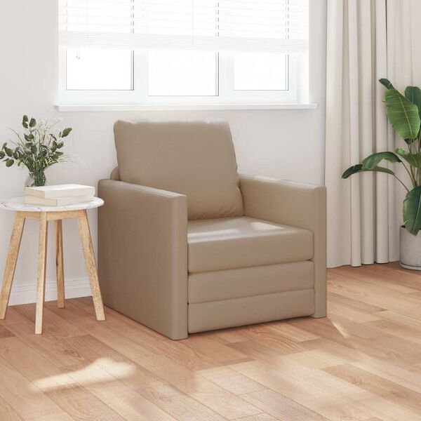 vidaXL Grindų sofa-lova, 2-1, kapučino, 112x174x55cm, dirbtinė oda