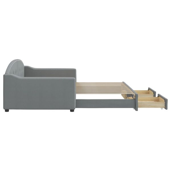 vidaXL Lova su i&scaron;traukiama dalimi/stalčiais, pilka, 100x200cm, audinys