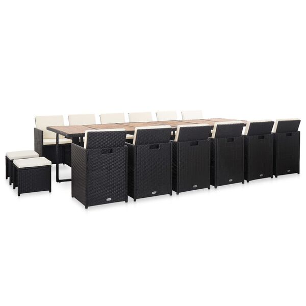 vidaXL Lauko komplektas su pagalvėmis, 17 dalių, juodas, poliratanas