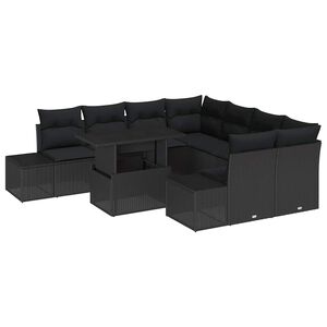 vidaXL Sodo Sofų Rinkinys su pagalve 9 pcs Juoda poliratanas