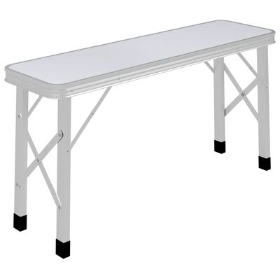 vidaXL Sulankstomas stalas su 2 suoliukais, baltos spalvos, aliuminis