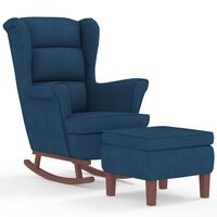 vidaXL Supama kėdė su medinėmis kojomis ir taburete, mėlyna, aksomas