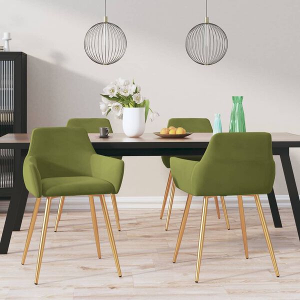 vidaXL Valgomojo kėdės, 4vnt., &scaron;viesiai žalios spalvos, aksomas