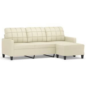 vidaXL Trivietė sofa su pakoja, kreminės spalvos, 180cm, dirbtinė oda