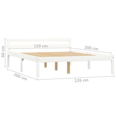 vidaXL Lovos rėmas su 2 stalčiais, baltas, 120x200cm, pušies masyvas