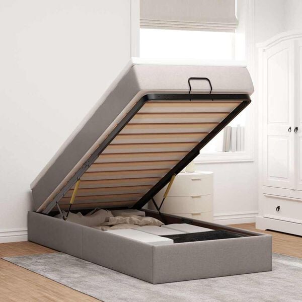 vidaXL Osmanų lovos rėmas su čiužiniu, taupe, 90x190cm, audinys