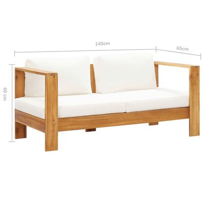 vidaXL Sodo sofa su pagalvėlėmis, kreminė balta, 140cm, akacija