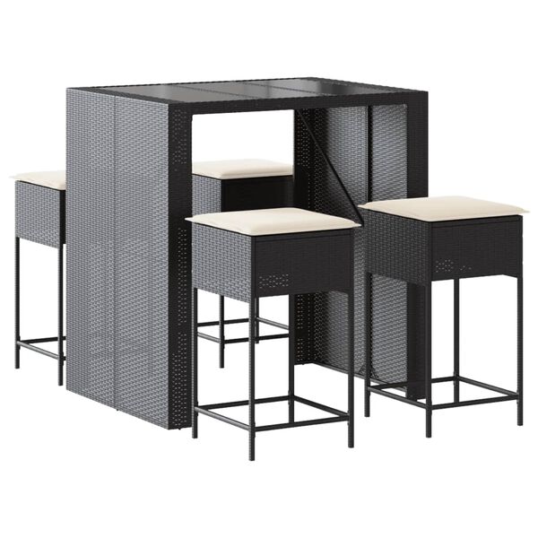 vidaXL Sodo komplektas su pagalvėmis, 5 dalių, juodas, poliratanas