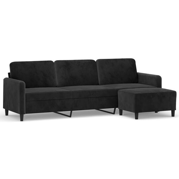 vidaXL Trivietė sofa su pakoja, juodos spalvos, 210cm, aksomas