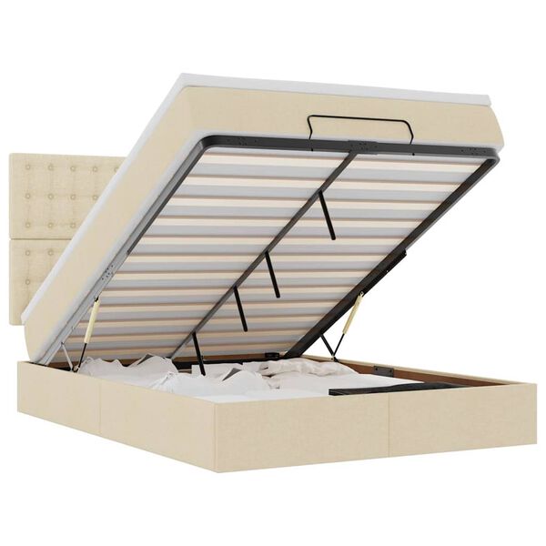 vidaXL Osmanų lova su čiužiniu, kreminis, 140x200cm, audinys