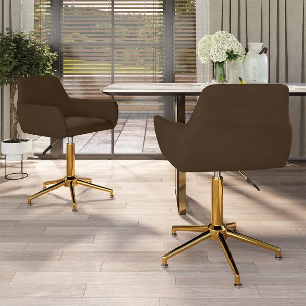 vidaXL Pasukamos valgomojo kėdės, 2vnt., rudos spalvos, aksomas