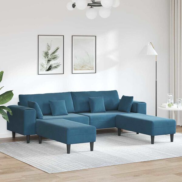 vidaXL Aksominė sofa su pagalve 3 pcs Mėlyna 208 cm Aksomas