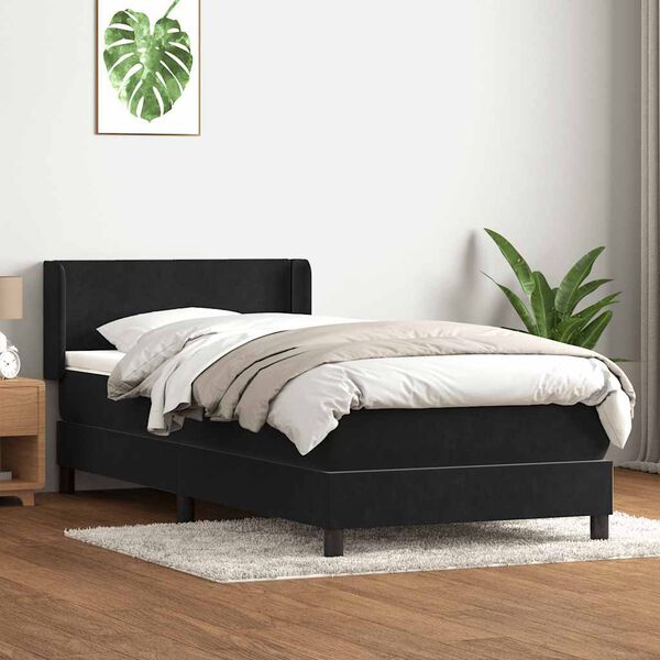 vidaXL Box Spring Lova su čiužiniu Juodas 100x210 cm aksomas