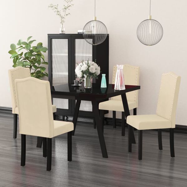 vidaXL Valgomojo kėdės, 4vnt., kreminės spalvos, aksomas