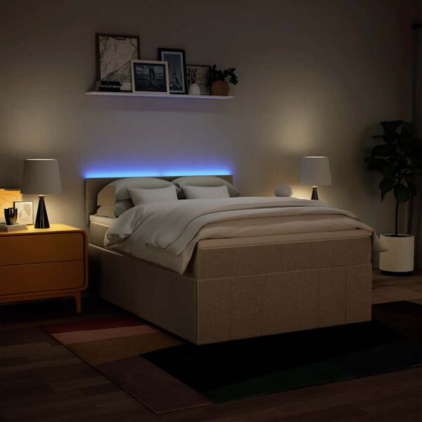 vidaXL Lova su spyruoklėmis ir čiužiniu, kreminė, 140x190 cm, audinys