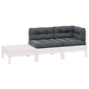 vidaXL Sodo komplektas su pagalvėlėmis, 3 dalių, baltas, pu&scaron;is
