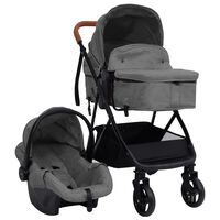 vidaXL Vaikiškas vežimėlis 3-1, šviesiai pilkas/juodas, plienas