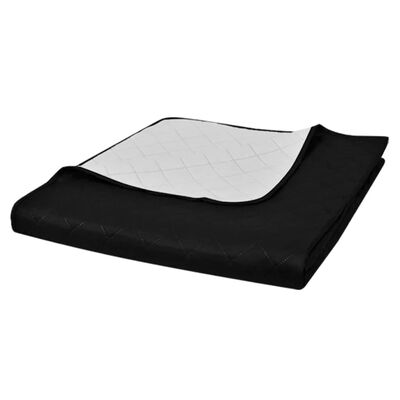 Dvipusis dygsniuotas lovos užtiesalas juodas/baltas 220 x 240 cm