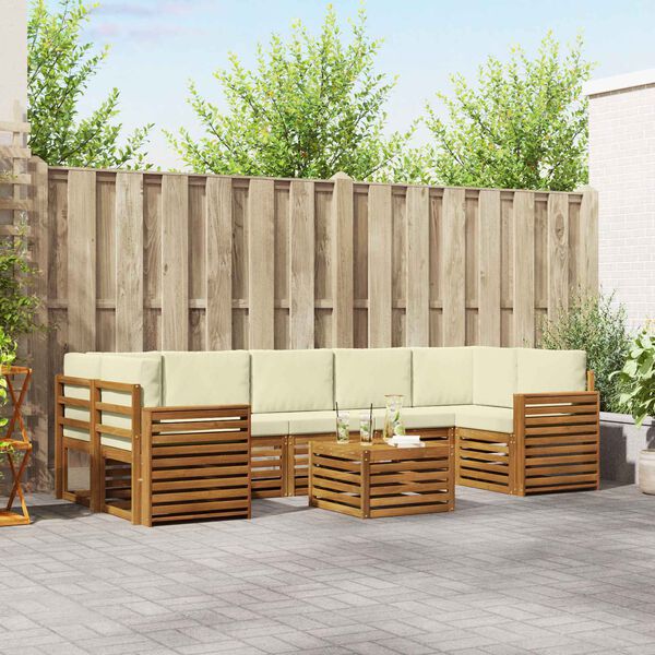 vidaXL Sofų komplektai su pagalve 8 pcs Natūralus ir grietinėlė