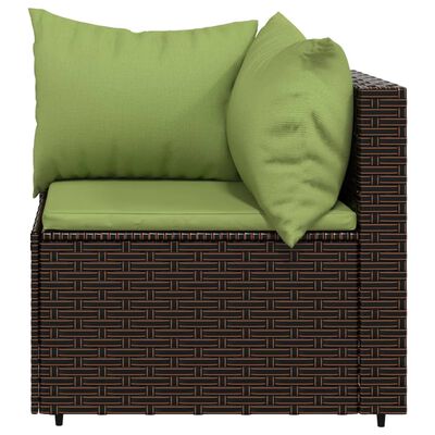 vidaXL Kampinės sofos dalys su pagalvėlėmis, 2vnt., rudos, poliratanas