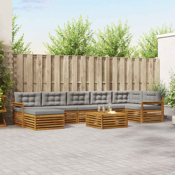 vidaXL Lauko sofos komplektas 8 pcs Natūrali ir &scaron;viesiai pilka